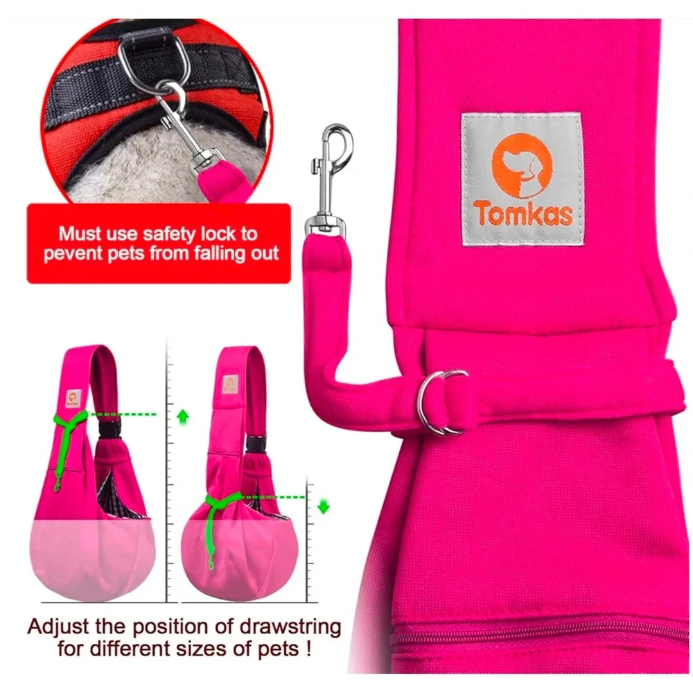 Tomkas Small Dog Carrier Sling Hot Pink Adjustable Strap Hands Free Pet Bag